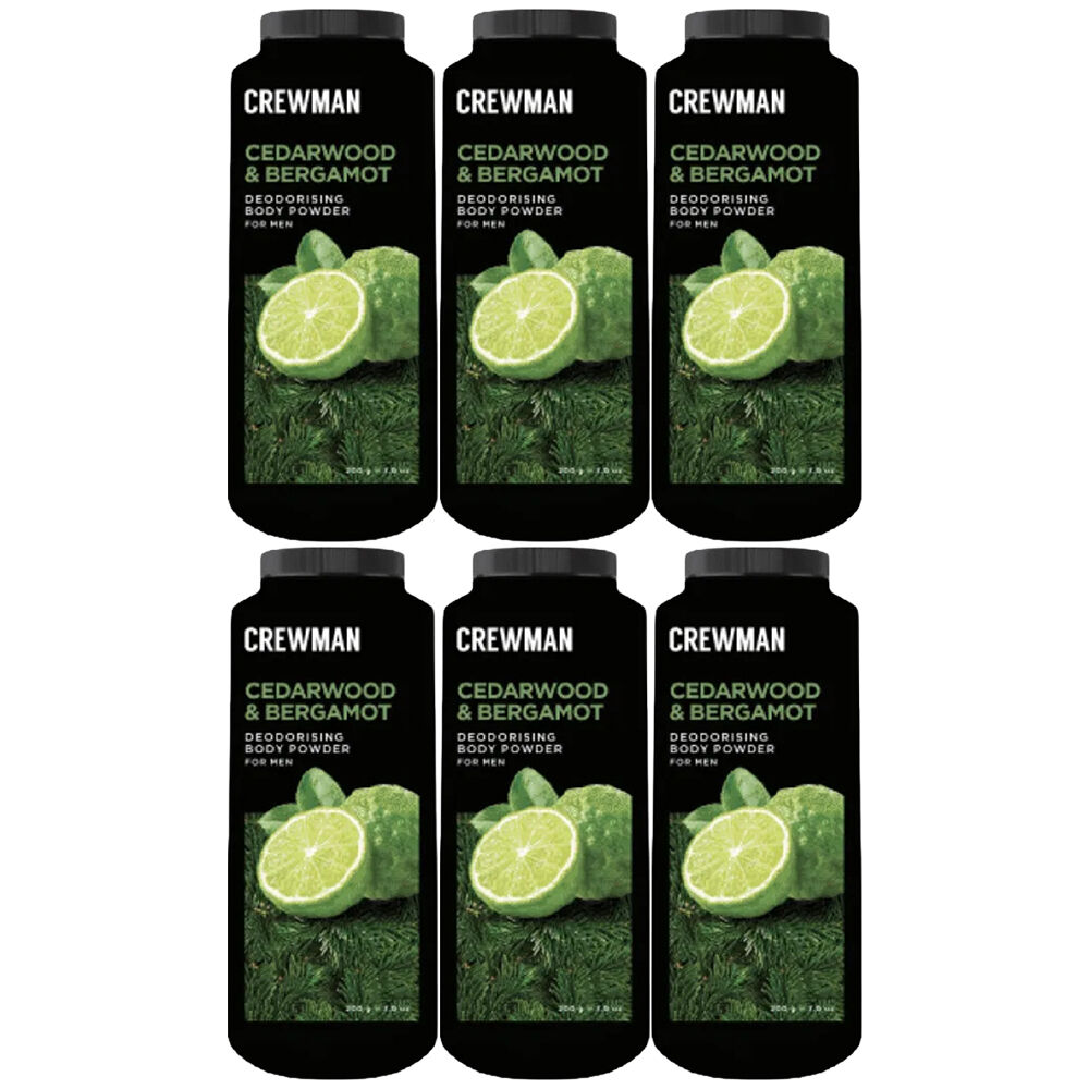 Crewman Cedarwood Bergamot Body Powder 200g 6 Pack Mens Deodorising Powder