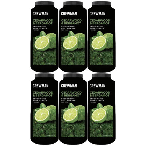 Crewman Cedarwood Bergamot Body Powder 200g 6 Pack Mens Deodorising Powder