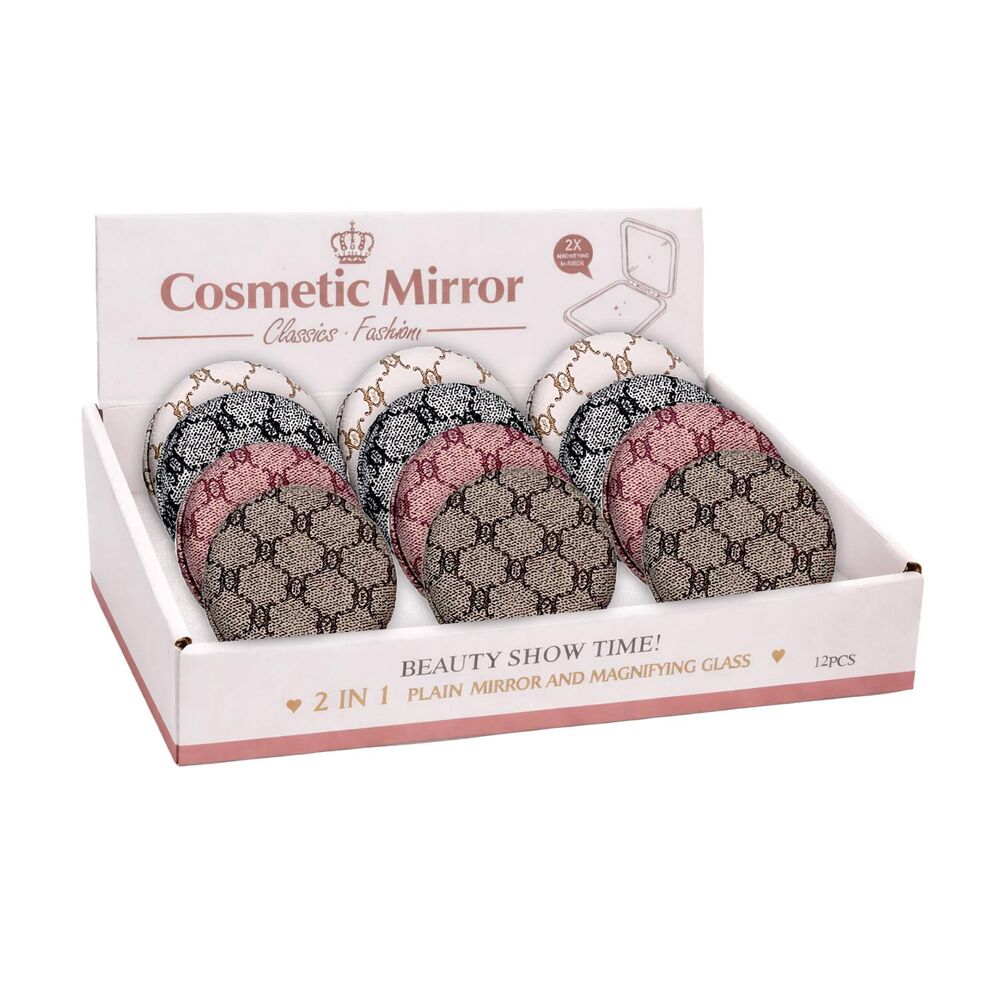 Cosmetic Compact Mirror Monogram Pattern Assorted Colours Display of 12