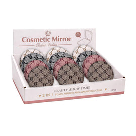 Cosmetic Compact Mirror Monogram Pattern Assorted Colours Display of 12