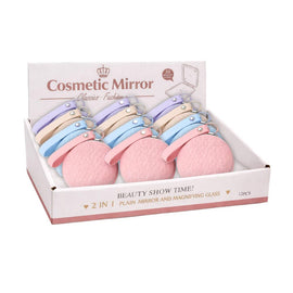 Cosmetic Compact Mirror with Wrist Strap Assorted Colours Display of 12