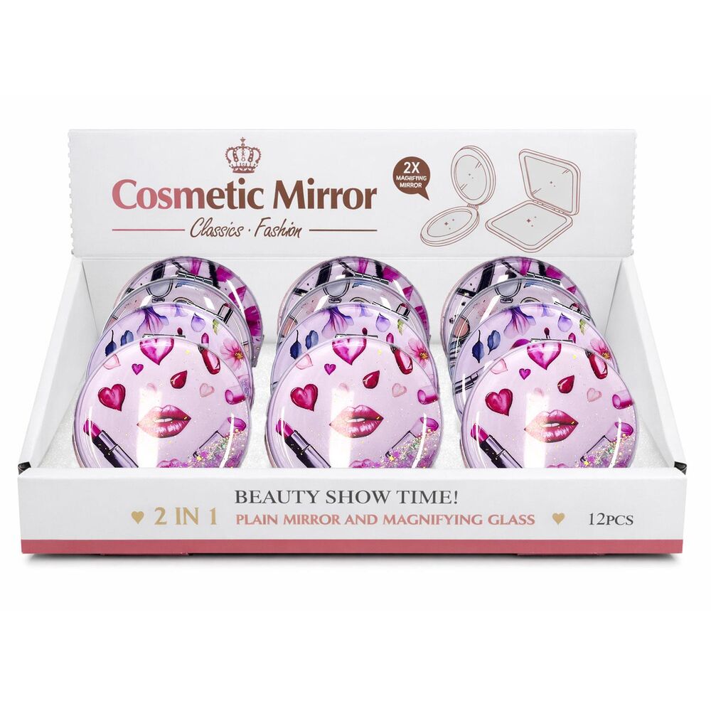 Cosmetic Compact Mirror Makeup Print 2-in-1 Magnifying Display of 12