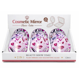 Cosmetic Compact Mirror Makeup Print 2-in-1 Magnifying Display of 12