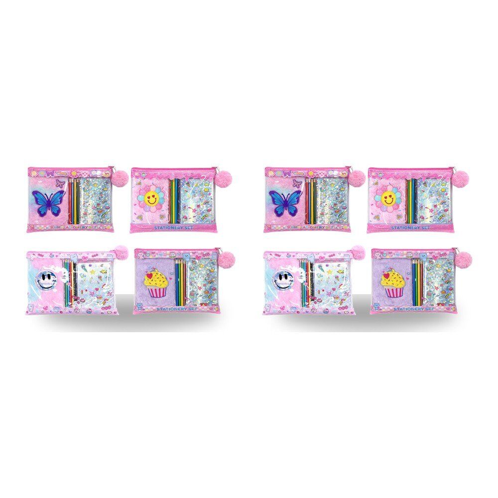 Kids Plush Notebook Stationery Gift Set in Zip Pouch Assorted Designs - Random Design Supplied Bundle of 2