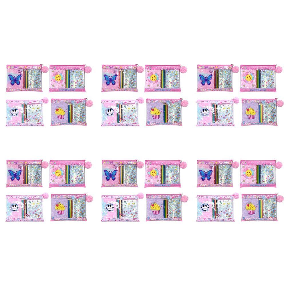 Kids Plush Notebook Stationery Gift Set in Zip Pouch Assorted Designs - Random Design Supplied Bundle of 6