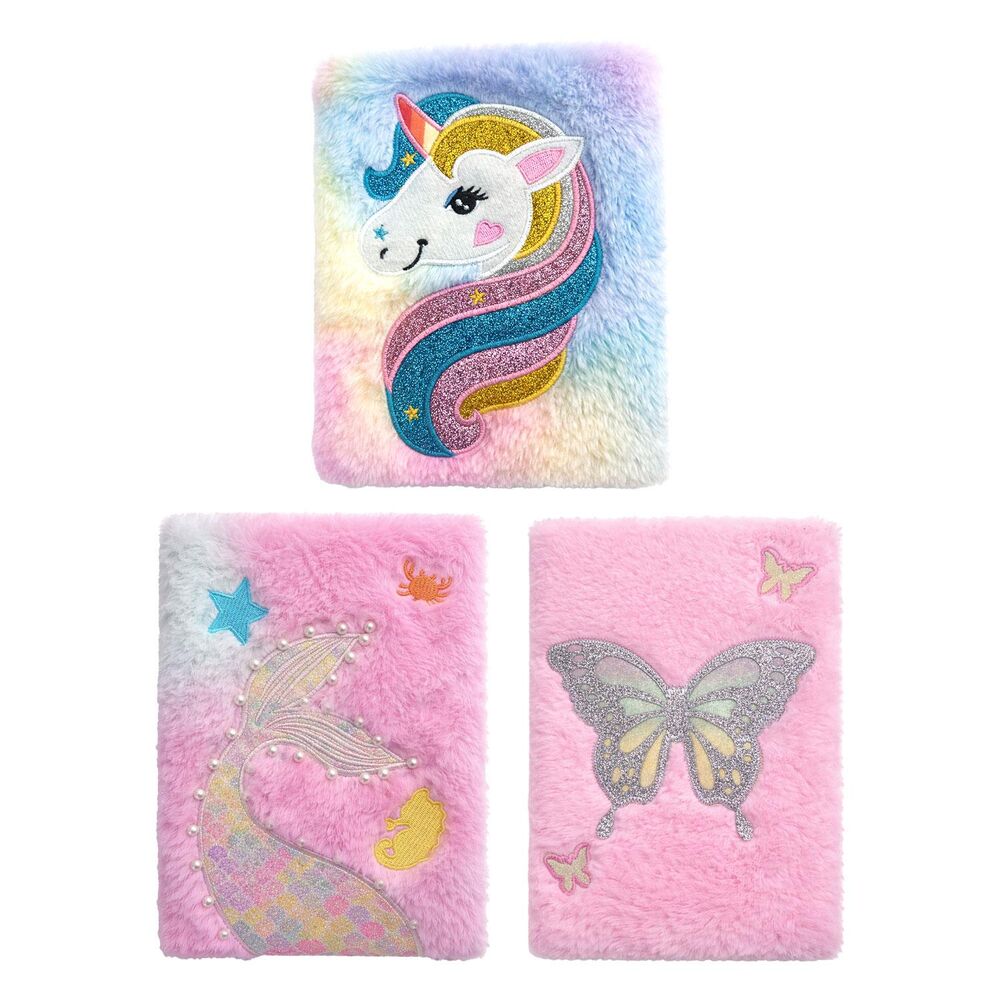 Furry Notebook Assorted Designs Unicorn Mermaid Butterfly