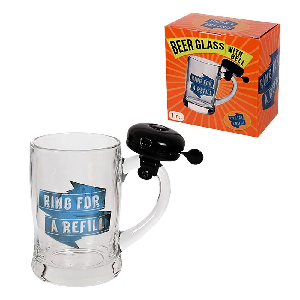 Novelty Beer Glass with Bell Ring for a Refill