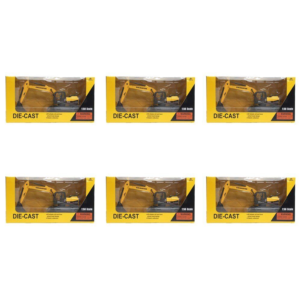 Die-Cast Excavator 1:50 Scale Construction Vehicle Toy Pack of 6