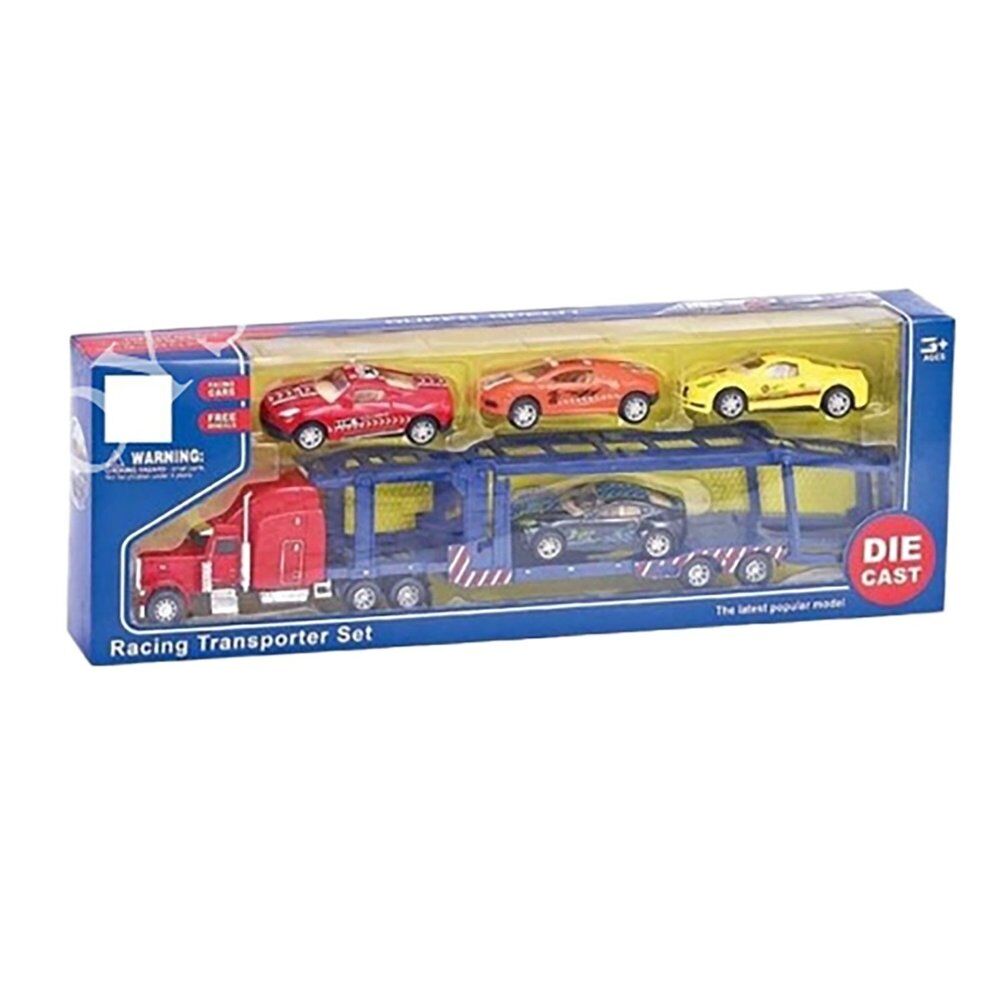 Die-Cast Racing Transporter Set Truck with 4 Race Cars