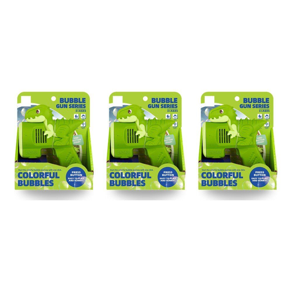 Dinosaur Bubble Gun with Coloured Lights Pack of 3