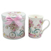China Mug Bicycle Design Pastel Floral Gift Boxed