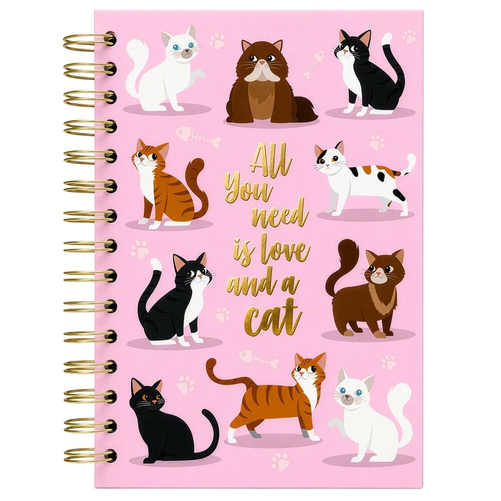 Cat Spiral Notebook Gold Wire Bound