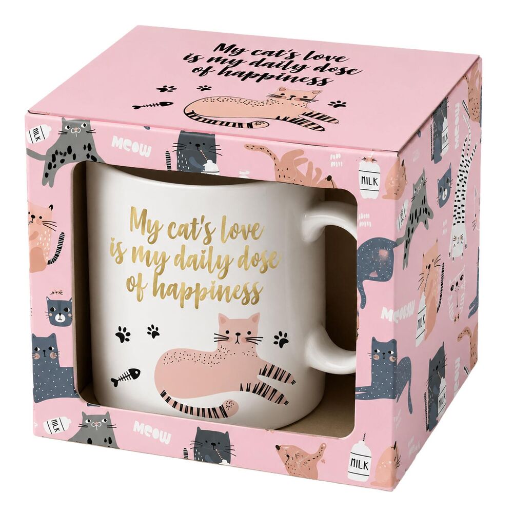 Daily Dose of Happiness Mug Cat Design Gift Boxed