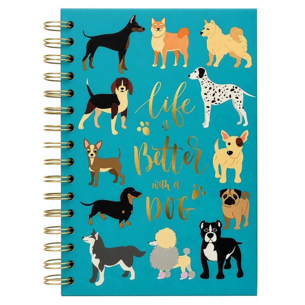 Dog Spiral Notebook Gold Wire Bound