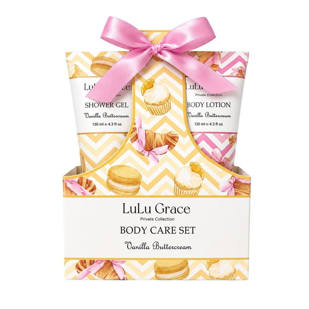 Lulu Grace Vanilla Buttercream Shower Gel 130mL & Body Lotion 130mL Body Care Set Bundle of 3