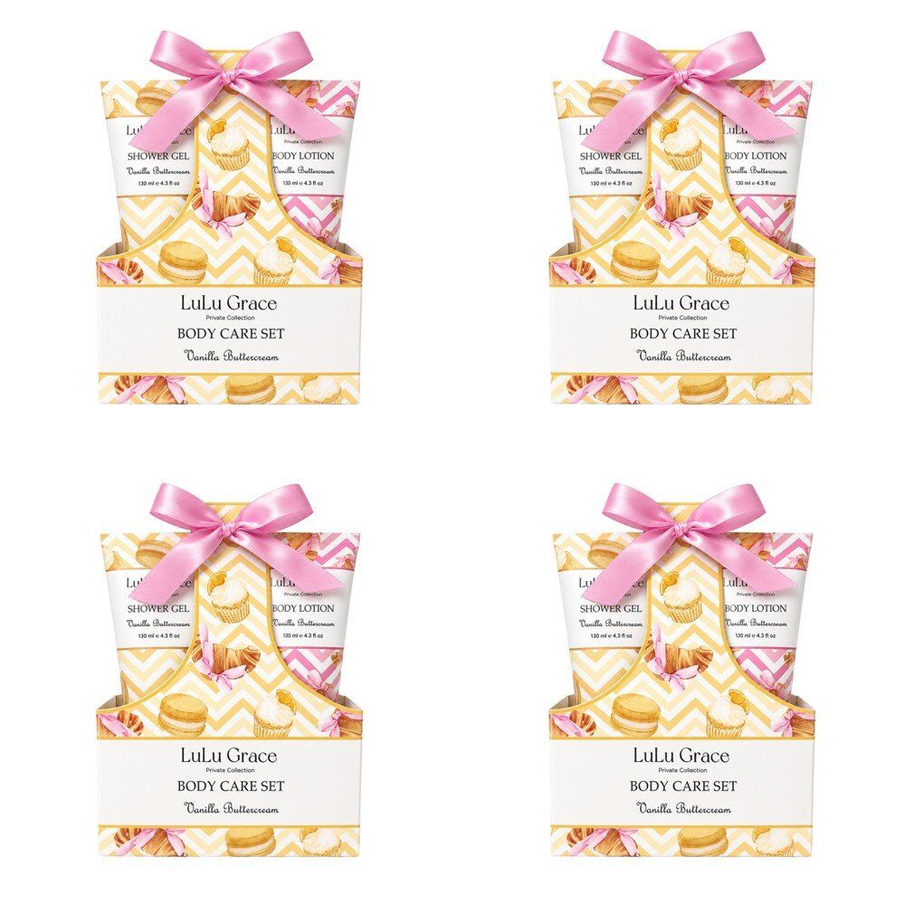 Lulu Grace Vanilla Buttercream Shower Gel 130mL & Body Lotion 130mL Body Care Set Bundle of 4