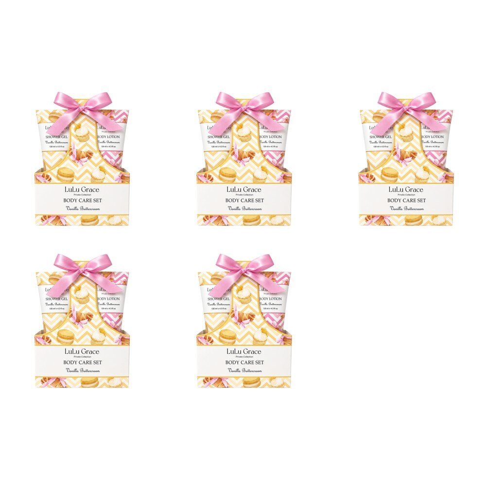 Lulu Grace Vanilla Buttercream Shower Gel 130mL & Body Lotion 130mL Body Care Set Bundle of 5