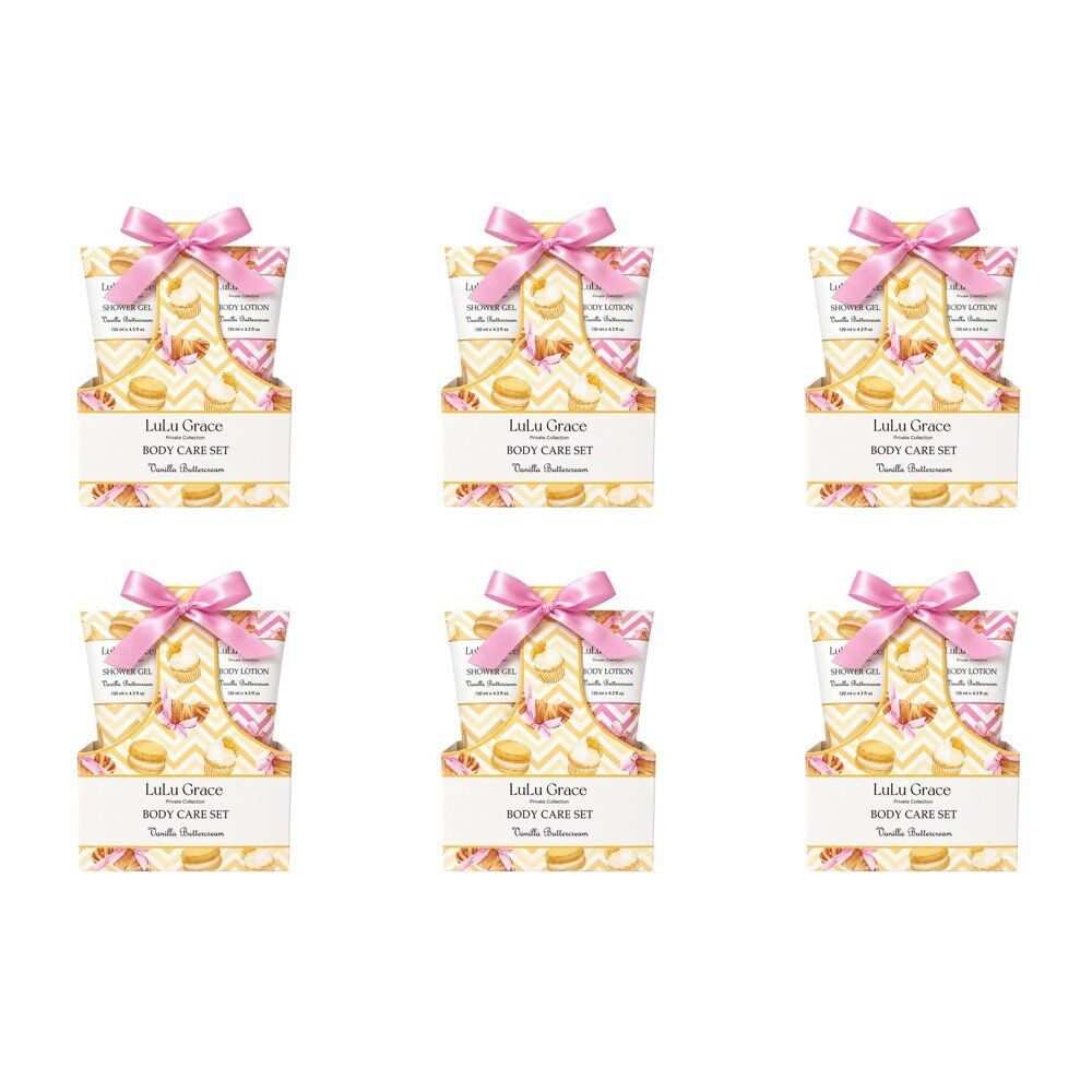Lulu Grace Vanilla Buttercream Shower Gel 130mL & Body Lotion 130mL Body Care Set Bundle of 6