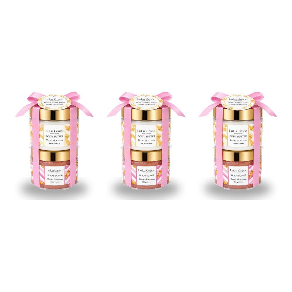 Lulu Grace Vanilla Buttercream Body Scrub 200g & Body Butter 150mL Body Care Duo Bundle of 3