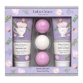 Lulu Grace Lavender Earl Grey Bath Gift Set Shower Gel 200mL, Body Lotion 200mL & 3 Bath Fizzers