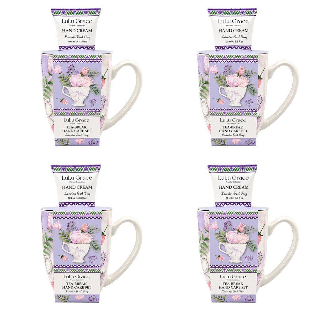 Lulu Grace Lavender Earl Grey Tea-Break Hand Care Set Mug & Hand Cream 100mL Bundle of 4