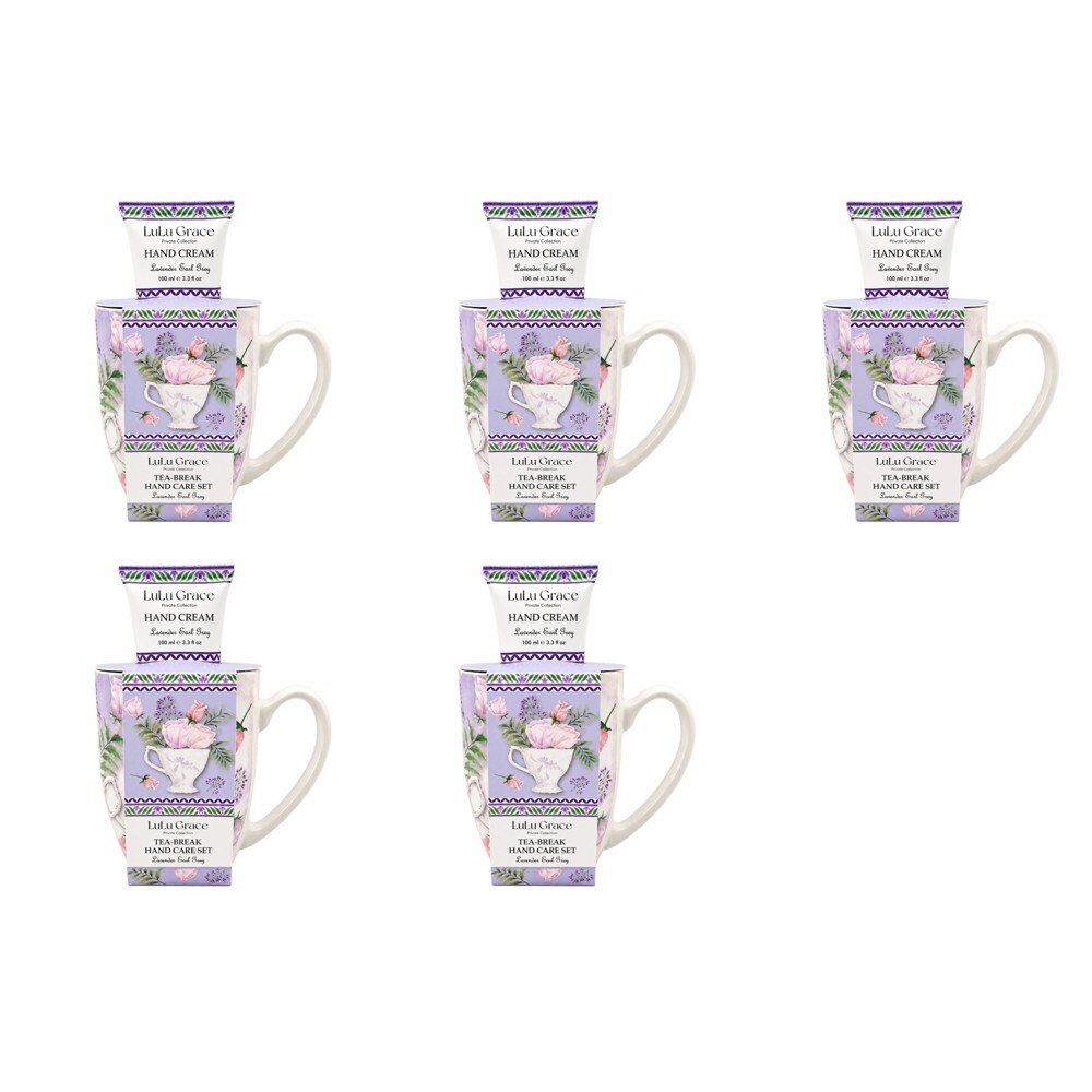 Lulu Grace Lavender Earl Grey Tea-Break Hand Care Set Mug & Hand Cream 100mL Bundle of 5