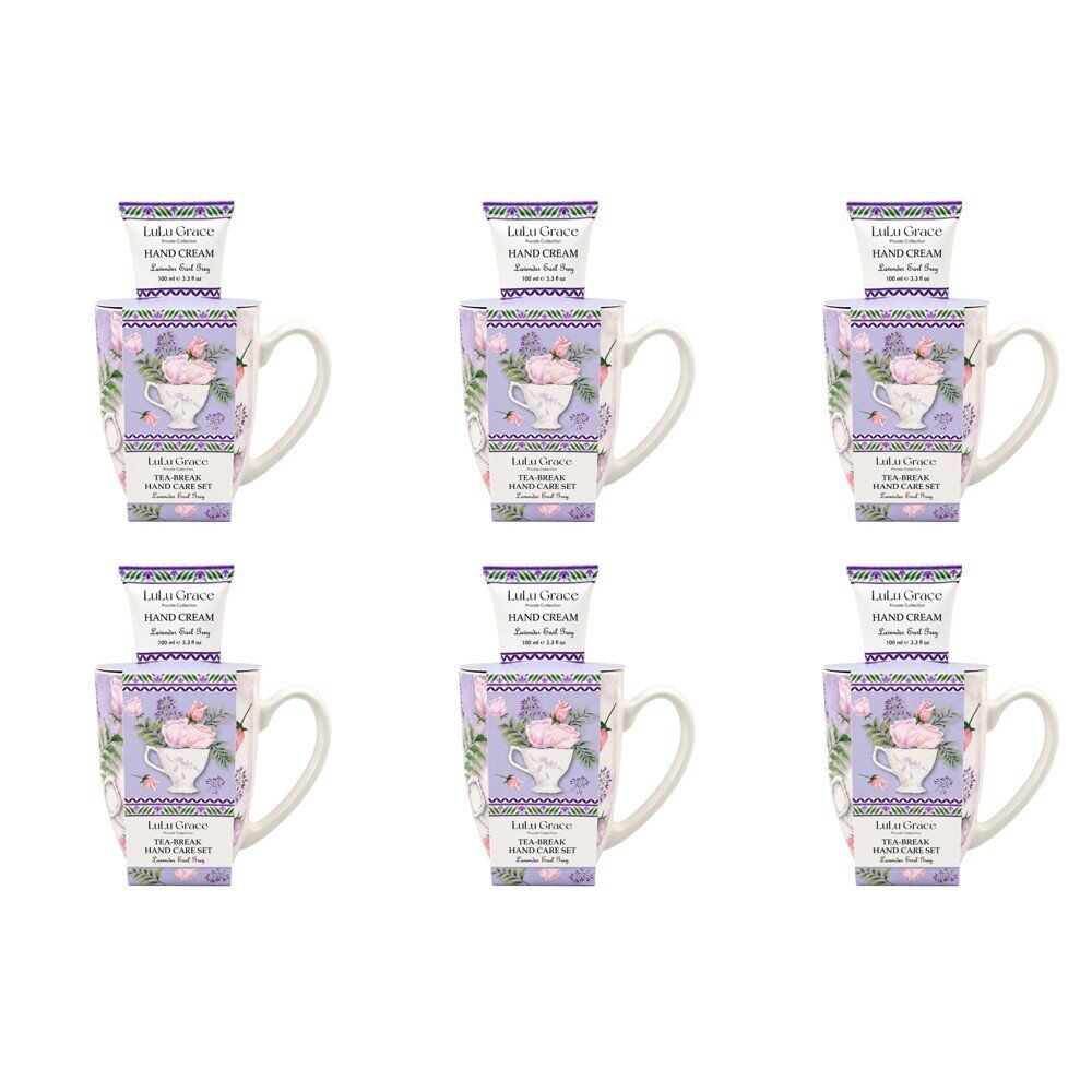 Lulu Grace Lavender Earl Grey Tea-Break Hand Care Set Mug & Hand Cream 100mL Bundle of 6