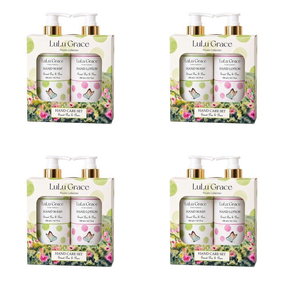 Lulu Grace Sweet Pea & Pear Hand Wash 300mL & Hand Lotion 300mL Hand Care Set Bundle of 4