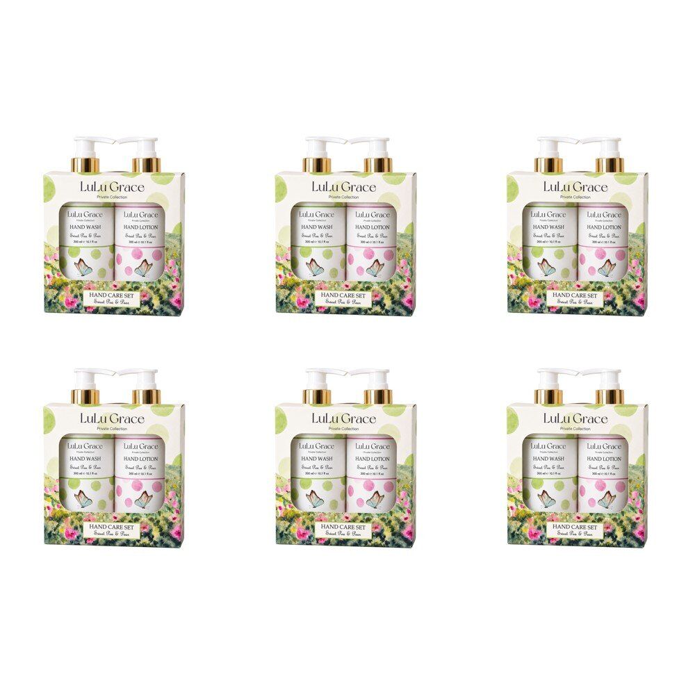 Lulu Grace Sweet Pea & Pear Hand Wash 300mL & Hand Lotion 300mL Hand Care Set Bundle of 6