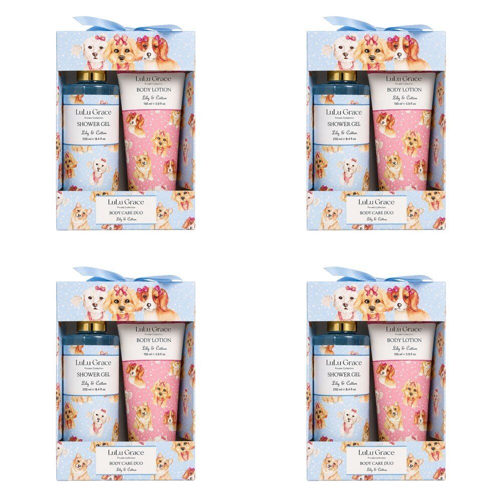 Lulu Grace Lily & Cotton Shower Gel 250mL & Body Lotion 150mL Body Care Duo Bundle of 4