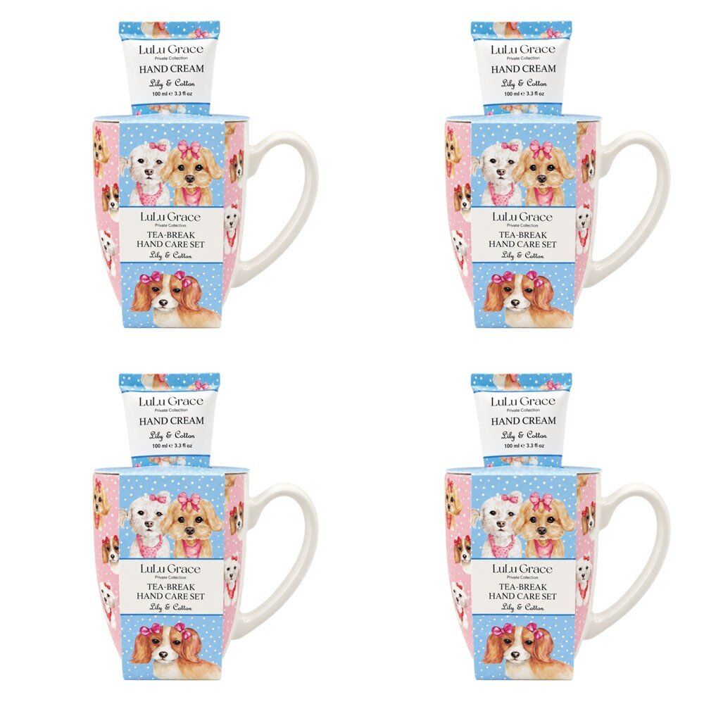 Lulu Grace Lily & Cotton Tea-Break Hand Care Set Mug & Hand Cream 100mL Bundle of 4