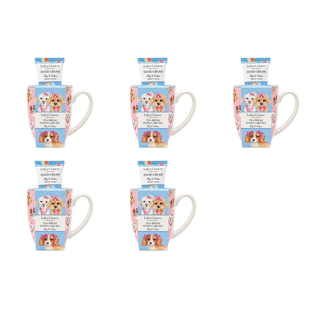 Lulu Grace Lily & Cotton Tea-Break Hand Care Set Mug & Hand Cream 100mL Bundle of 5