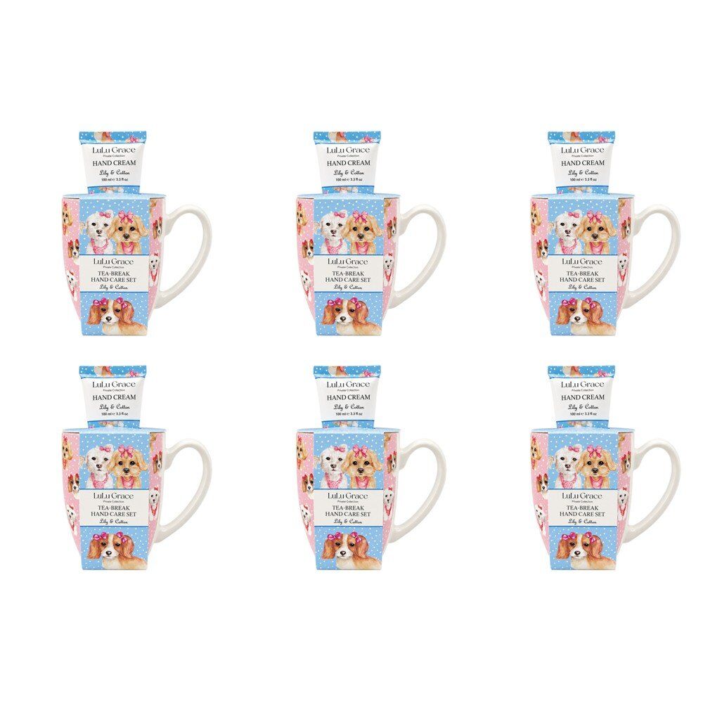 Lulu Grace Lily & Cotton Tea-Break Hand Care Set Mug & Hand Cream 100mL Bundle of 6