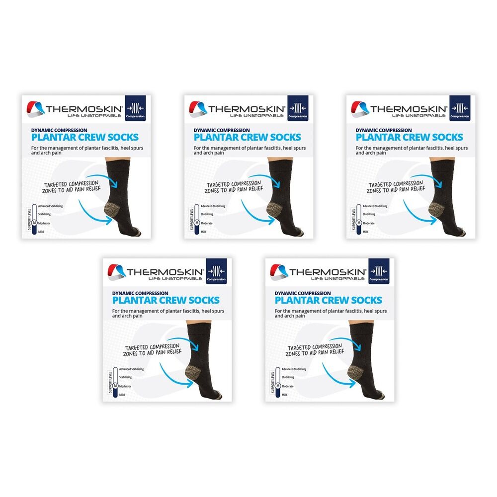 Thermoskin Plantar FXT Compression Socks Crew Medium Black Pack of 5