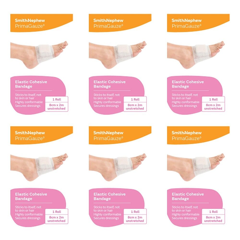 Primagauze Elastic Cohesive Bandage 8cm x 2m Pack of 6