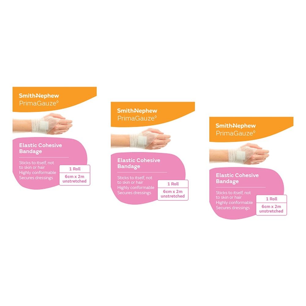 Primagauze Elastic Cohesive Bandage 6cm x 2m Pack of 3