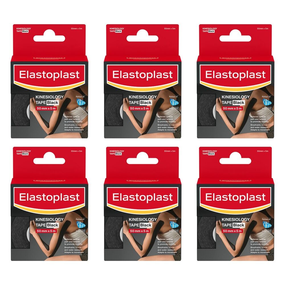 Elastoplast Kinesiology Tape Black 50mm x 5m Pack of 6