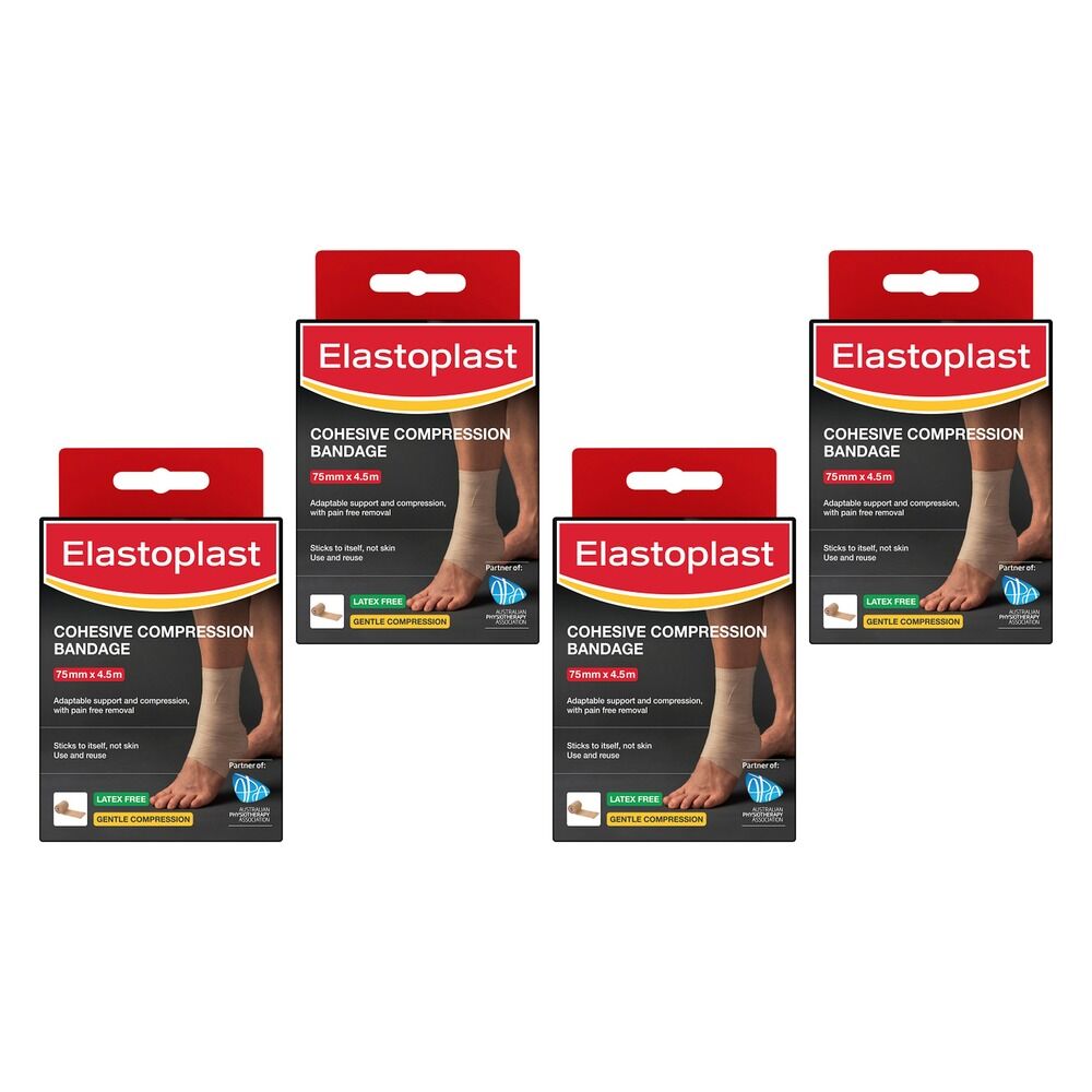 Elastoplast Cohesive Compression Bandage 75mm x 4.5m Pack of 4