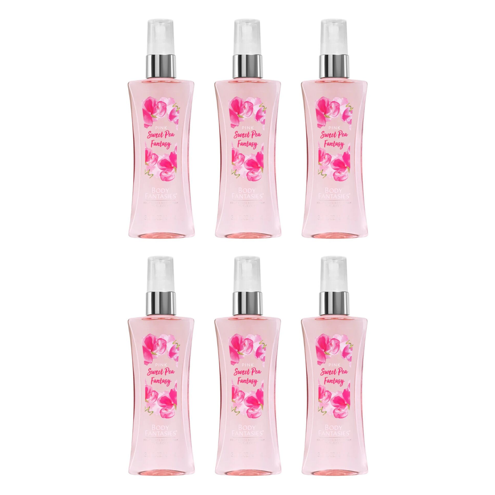 Body Fantasies Pink Sweet Pea Body Spray 94ml 6 Pack Bundle