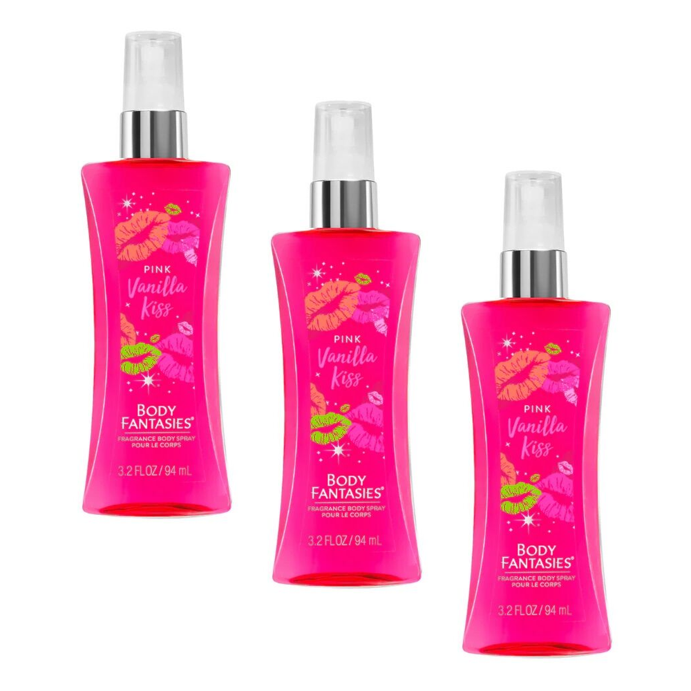Body Fantasies Pink Vanilla Kiss Body Spray 94ml 3 Pack