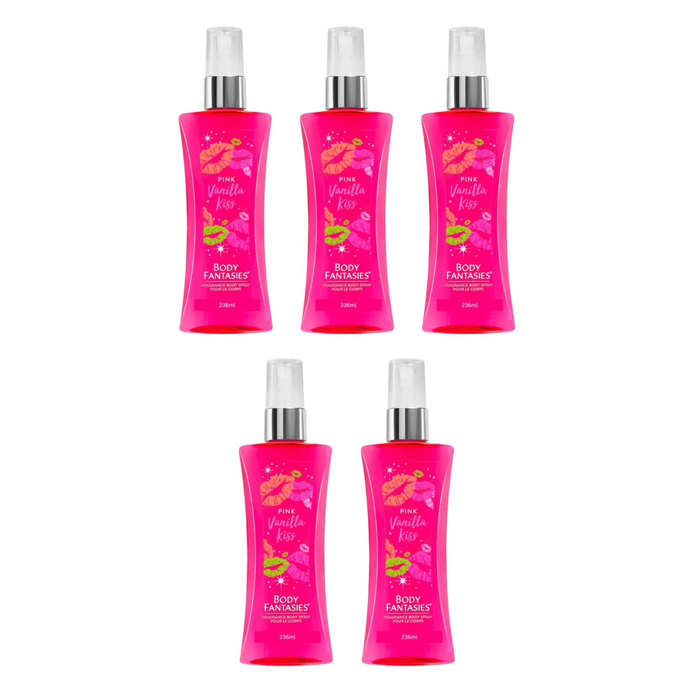 Body Fantasies Pink Vanilla Kiss Body Spray 236ml 5 Pack