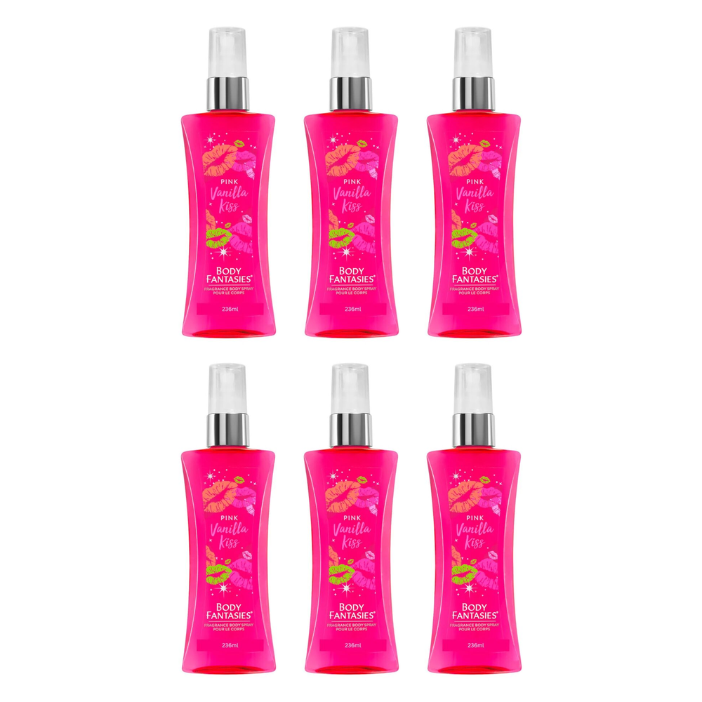 Body Fantasies Pink Vanilla Kiss Body Spray 236ml 6 Pack