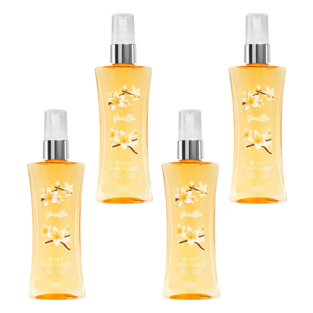 Body Fantasies Vanilla Fragrance Body Spray 236ml Bundle of 4