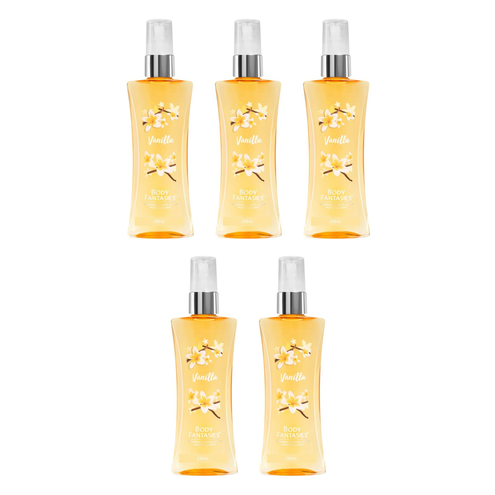 Body Fantasies Vanilla Fragrance Body Spray 236ml Bundle of 5