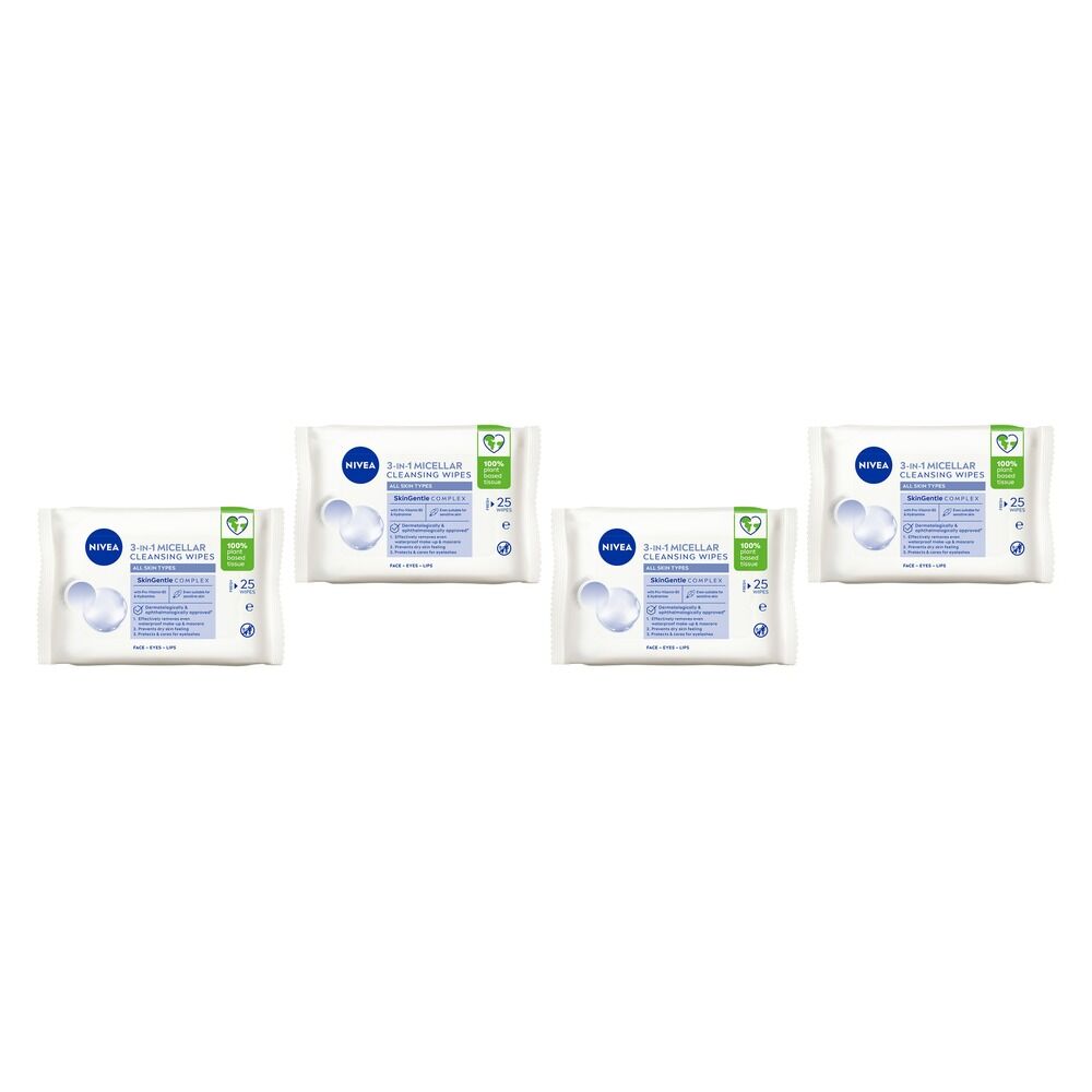 NIVEA 3-in-1 Micellar Cleansing 25 Wipes Pack of 4