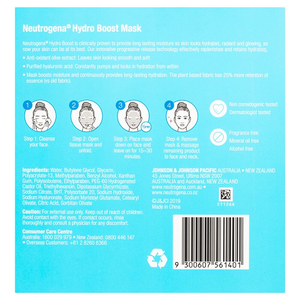 Neutrogena Hydro Boost Hyaluronic Acid Hydrating Face Sheet Mask 5 Pack