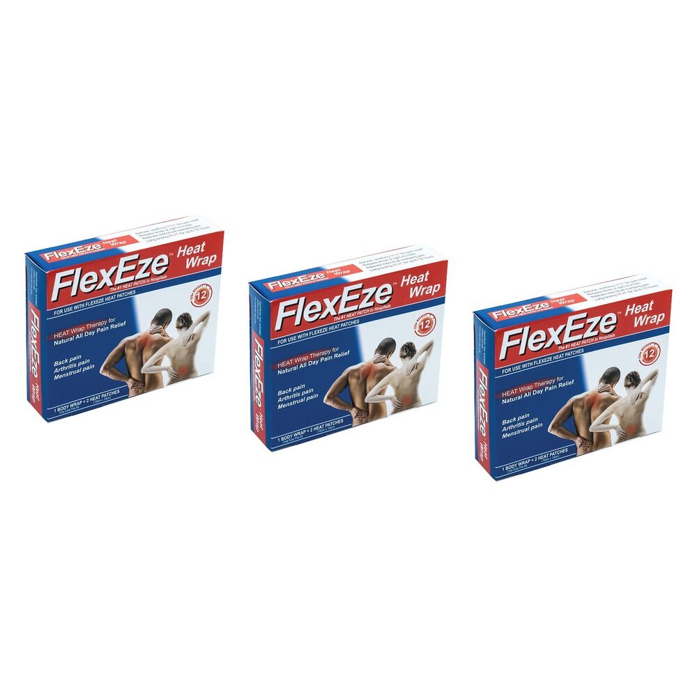 FlexEze Reusable Heat Wrap with 2 Heat Patches Pack of 3