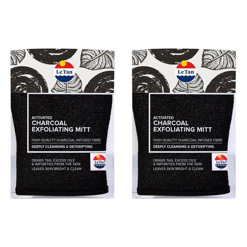 Le Tan Activated Charcoal Exfoliating Mitt Pack of 2