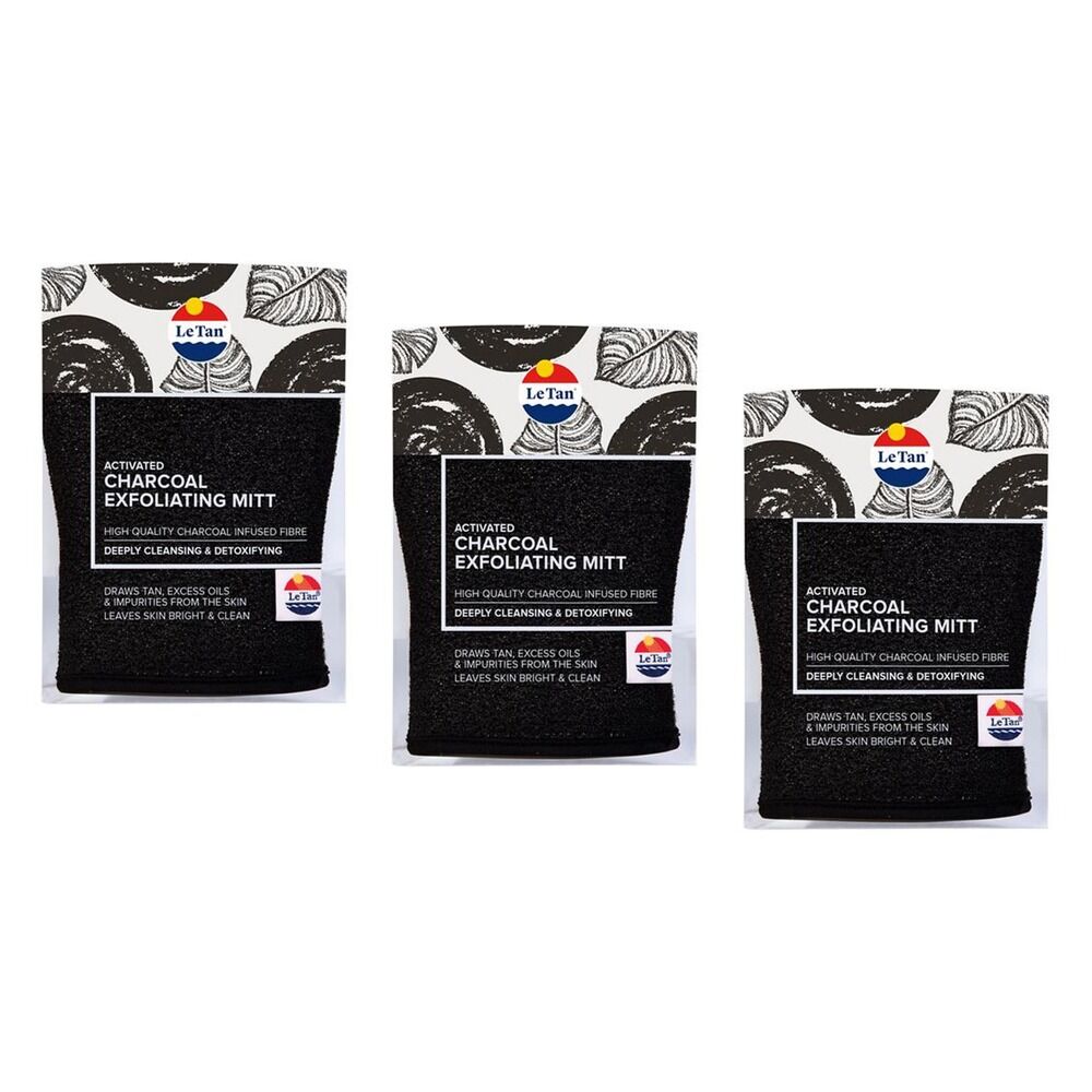 Le Tan Activated Charcoal Exfoliating Mitt Pack of 3