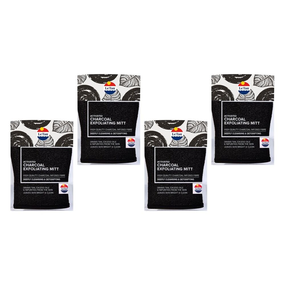 Le Tan Activated Charcoal Exfoliating Mitt Pack of 4